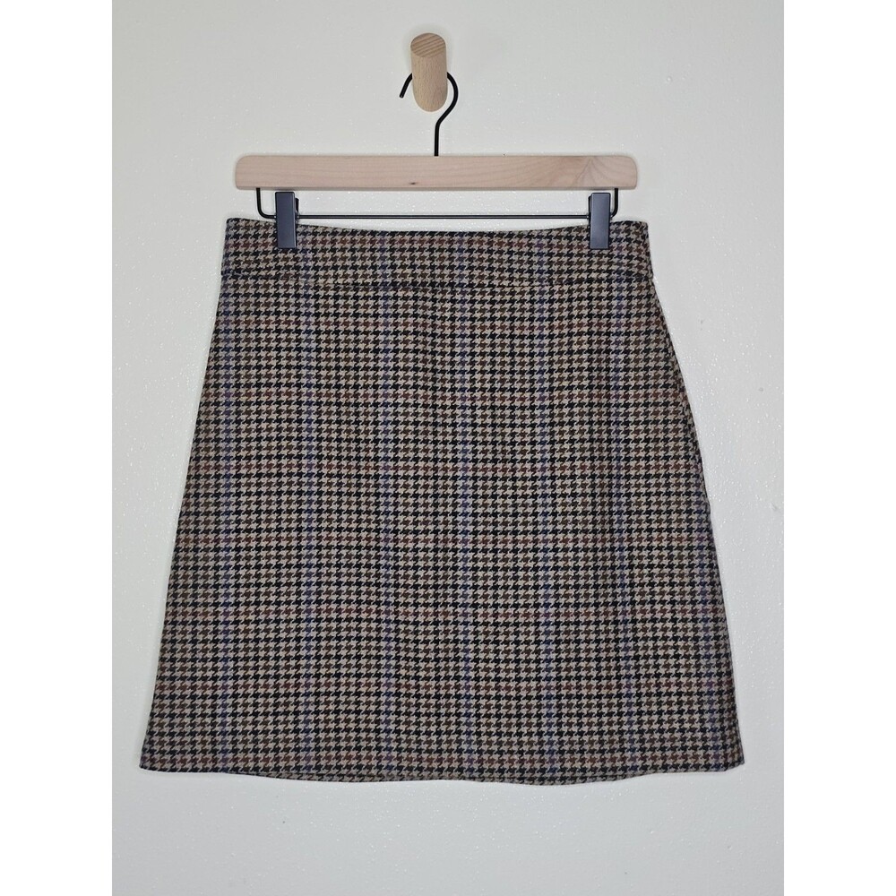 J.Crew Womens Size 4 Wool Blend Houndstooth Plaid A-Line Skirt Brown Academia